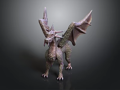 Fantasy Dragon Character 3D Model With Winged Body And Spiked Features 3d model