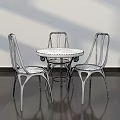 Modern Minimalist White Round Table And Three Metal Frame Chairs Set 3d model