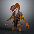 Mythical Tiger Hybrid Character With Humanoid Body Striped Fur And Yellow Feathers