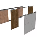 Wooden Barn Doors With X Shaped Panels And Slab Designs On Metal Track