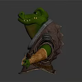 Anthropomorphic Crocodile Warrior Character With Metallic Armor And Green Skin
