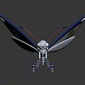 Blue and White Cartoon Butterfly with Yellow Squares on Wings Long Antennae and Multiple Legs