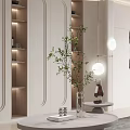 Modern Dining and Living Room Interior With Herringbone Flooring Built in Shelves and Sofa