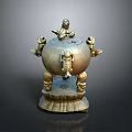 Ancient Bronze Censer With Mythical Beast Decorations And Three Legged Base 3d model