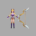 Fantasy Game Movie Female Character With Purple Gold Outfit Cat Ear Headpiece And Golden Bow