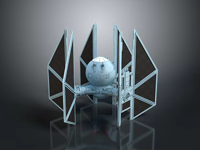 Detailed TIE Fighter Model With Metallic Finish Hexagonal Wings And Spherical Cockpit 3d model