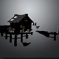 Traditional Fishing Hut Architecture With Thatched Roof On Wooden Stilts And Fishing Gear
