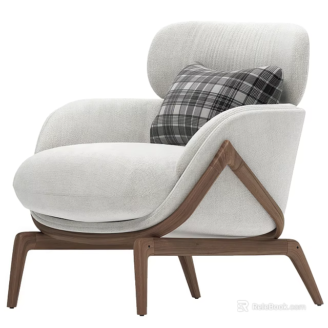 Light Gray Fabric Single Sofa With Wooden Frame And Plaid Pillow Modern Design 3d model 