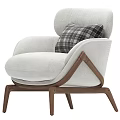 Light Gray Fabric Single Sofa With Wooden Frame And Plaid Pillow Modern Design
