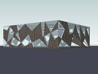 Modern Architectural Building With Geometric Facade Glass Curtain Wall And Wooden Structure 3d model