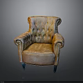 Classic Tufted Leather Chair With Armrests And Black Wooden Legs Design