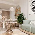 Modern Living Dining Area With Ceiling Fan TV Cabinet Coffee Table And Cabinets