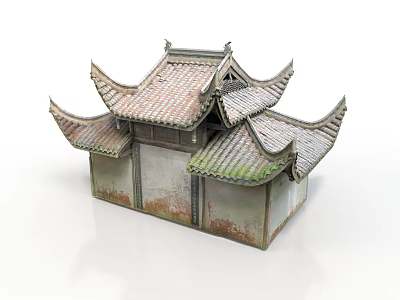 Traditional Chinese Architecture With Tiled Roof Upturned Eaves And Mossy Weathered Walls 3d model