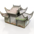 Traditional Chinese Architecture With Tiled Roof Upturned Eaves And Mossy Weathered Walls