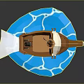Decorative Pirate Ship Model with Brown Hull White Sail Black Flag and Blue Wave Base