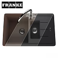 Double Bowl Black Granite Composite Kitchen Sink With Stainless Steel Faucet And Drainboard