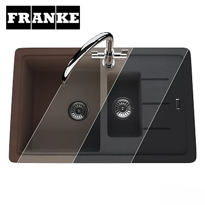 Double Bowl Black Granite Composite Kitchen Sink With Stainless Steel Faucet And Drainboard 3d model
