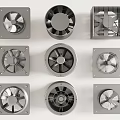 Various Industrial Ventilation Fans With Metal Blades And Different Housing Designs