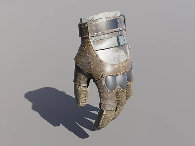 Brown Leather Protective Glove With Stitched Straps And Hard Knuckle Design 3d model