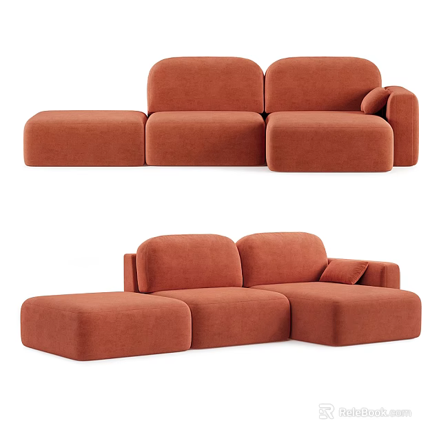 Stylish Modern Terracotta Three Seater Sofa With Modular Design And Soft Cushions 3d model 
