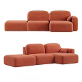 Stylish Modern Terracotta Three Seater Sofa With Modular Design And Soft Cushions 3d model