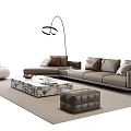 Modern Leather Sofa And Marble Coffee Table Set With Ottoman Floor Lamp And Armchair