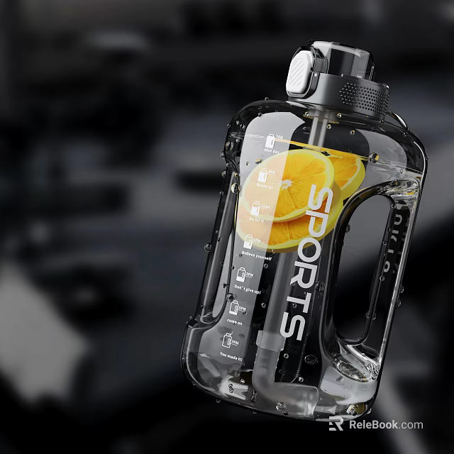 Daily Electrical Sports Water Bottle With Transparent Body Lemon Slices Handle And Measurement Marks 3d model 