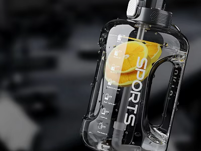 Daily Electrical Sports Water Bottle With Transparent Body Lemon Slices Handle And Measurement Marks 3d model