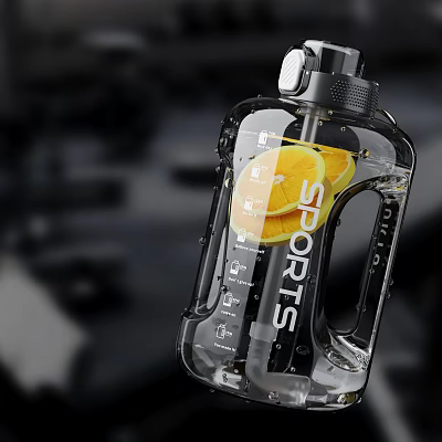 Daily Electrical Sports Water Bottle With Transparent Body Lemon Slices Handle And Measurement Marks 3d model