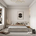 Modern Bedroom Interior Design With Bed Decorative Painting Chandelier Curtains And Soft Rug