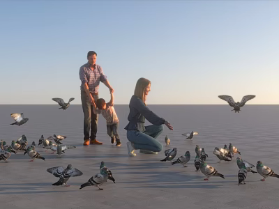Flying Pigeons Interacting With Family In Outdoor Open Area Under Blue Sky 3d model Flying Pigeons Interacting With Family In Outdoor Open Area Under Blue Sky 3d model