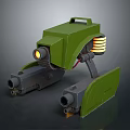 Green Mechanical Creature With Yellow Light Spring Black Cannons On Body And Legs