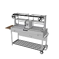 Mobile Outdoor Grill With Stainless Steel Frame Wooden Side Table And Rolling Racks