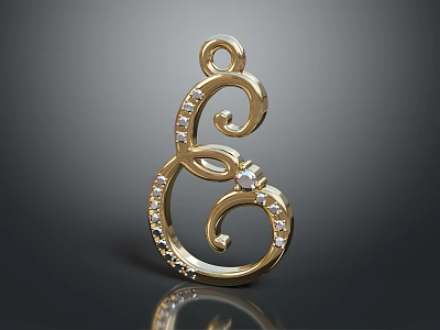 Elegant Gold Pendant Accessory with Curved Spiral Design and Diamond Accents 3d model