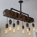 Industrial Style Chandelier With Wooden Beam Metal Pipe And Vintage Edison Bulbs