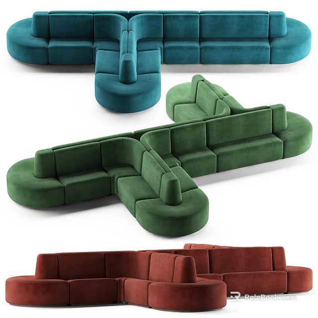 Abstract Shape Modern Sofa Velvet Upholstered Multi Color Modular Sectional Interior Design 3d model 