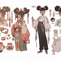 Traditional Ancient Style Character Design With Costumes And Accessories