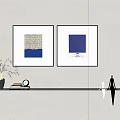 Modern Interior Wall Decor With Two Framed Artworks Blue Patterns And Shelf 3d model