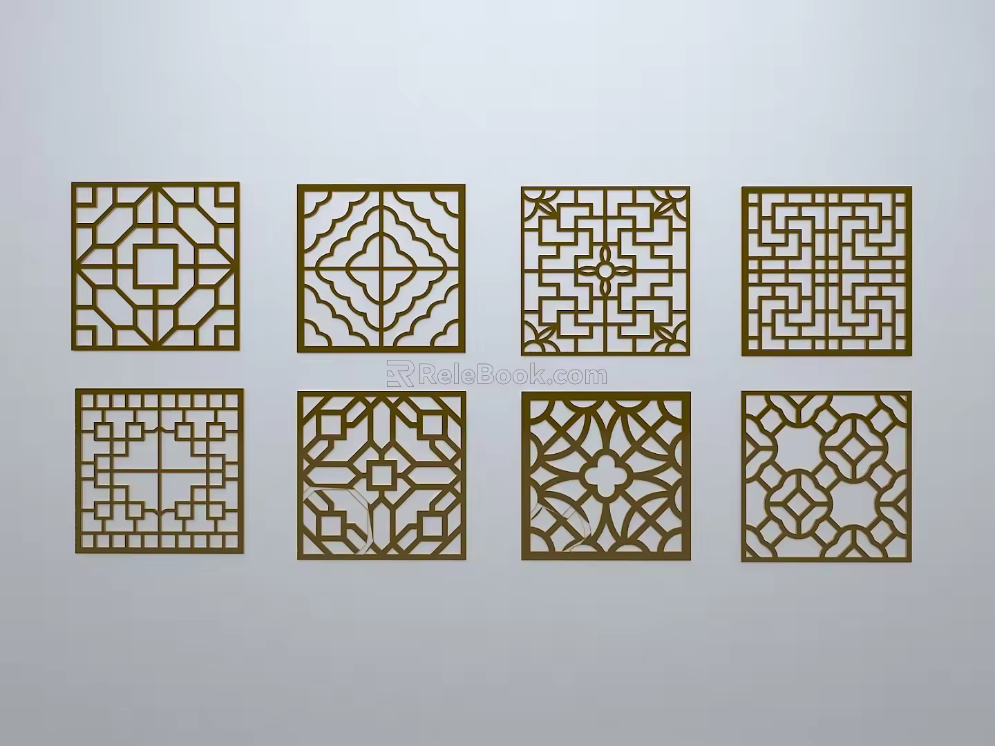 Chinese-style window grilles line silhouette pane window sill border engraved window edge strip construction 3d model