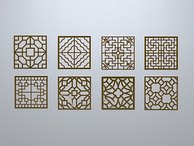 Chinese-style window grilles line silhouette pane window sill border engraved window edge strip construction 3d model