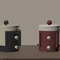 Modern Bedside Tables With Black White Pink Drawers And Spherical Top Knobs 3d model