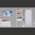 Kids Bedroom Interior With Pink Walls Cartoon Bed Elsa Poster White Wardrobe And Pink Rug