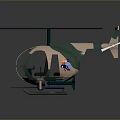 Camouflage Green And Beige Helicopter Model With Rotors And Fuselage Design