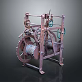 Vintage Mechanical Equipment With Metal Frame Gears Pulleys And Reel