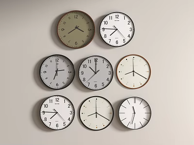 Various Stylish Wall Clocks With Different Dial Colors And Classic Designs 3d model