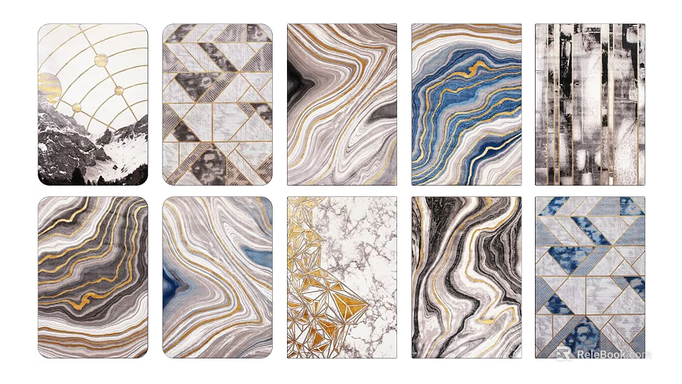 Square Rugs with Various Geometric Patterns and Marble Textures for Modern Home Decor 3d model