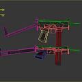 Modern Weapon Submachine Gun Design With Detachable Stock Red Magazine And Metallic Parts