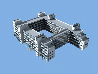 Modern School Building Featuring Square Layout Multiple Floors Windows And Balconies 3d model