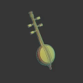 Artistic Lute Style Instrument Themed Paintbrush Design Featuring Wooden Neck And Red Brush Tip