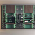 Modern Illuminated Wine Cabinet With Glass Doors Wine Bottles And Glassware